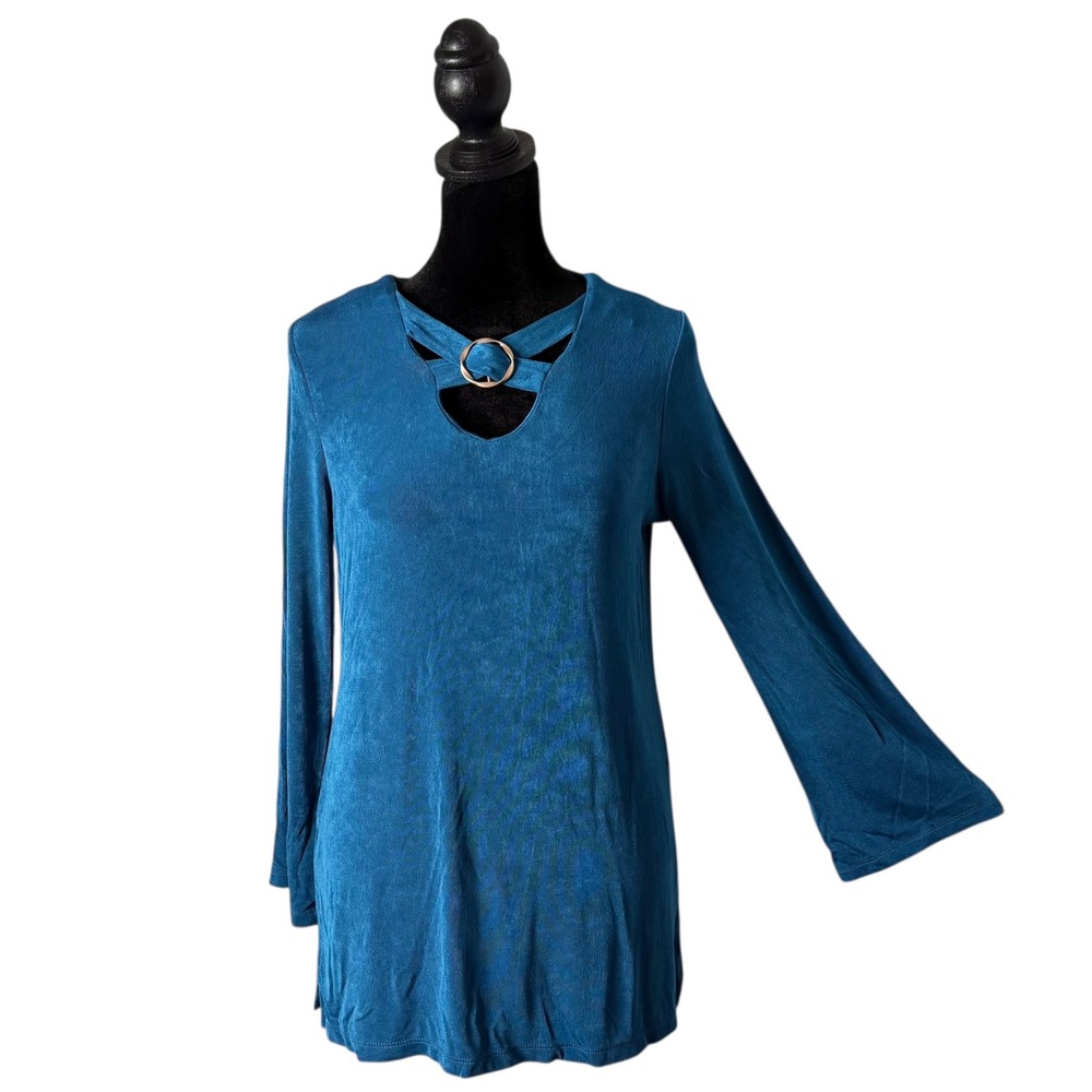 Chico's Travelers Hardware Twist Tunic Top Slinky Knit Size 4 6 Cut Out Travel